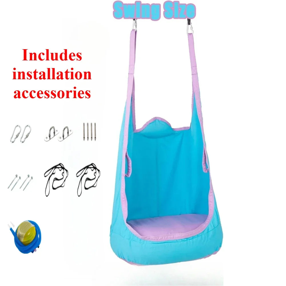 Kids Pod Swing Seat | Cotton Hammock Chair Indoor & Outdoor Kids Hammock Swing Qme Blue(with tools)