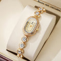Women's Crystal Quartz Watch – Oval Gold Dial & Diamond Bezel Women's Fashion Watch Qme Gold No Box