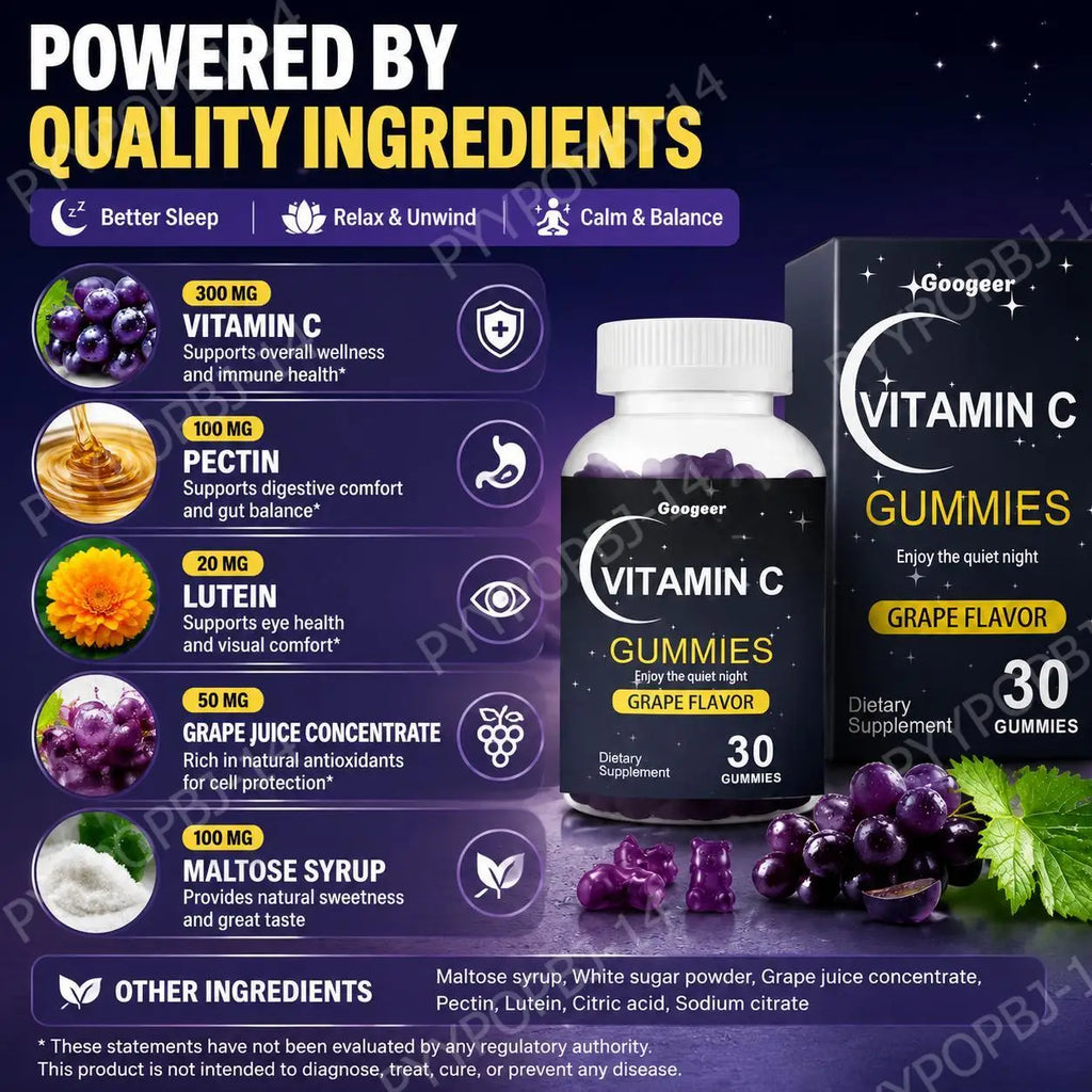 Googeer Vitamin C Gummies Grape Flavor – 30 Count Vitamin C Gummies Qst