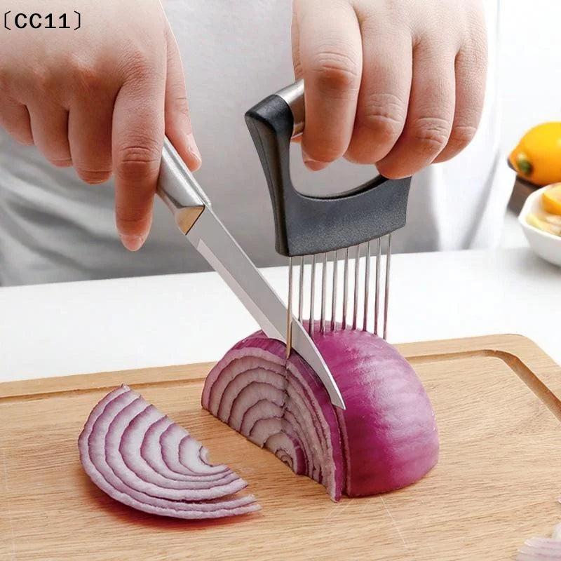 Stainless Steel Onion & Tomato Slicer Holder Kitchen Tool Vegetable Slicer Holder Qme
