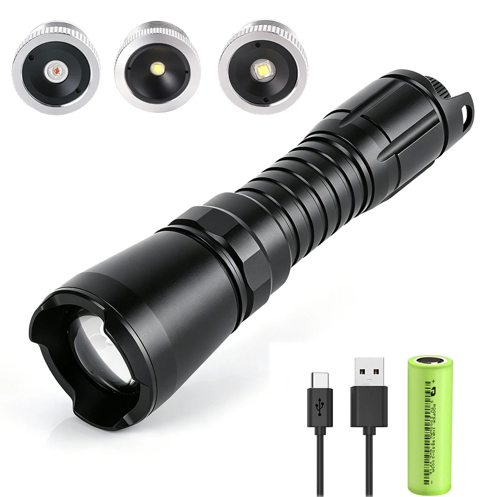 BORUiT 800LM Zoomable LED Flashlight – 3-Color Camping Torch Zoomable LED Flashlight Qst with 18650 battery ZOOM
