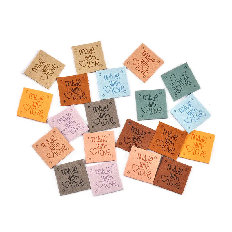 Colorful Square Leather Embossed Labels for Garments & Bags Leather Sewing Labels Qme