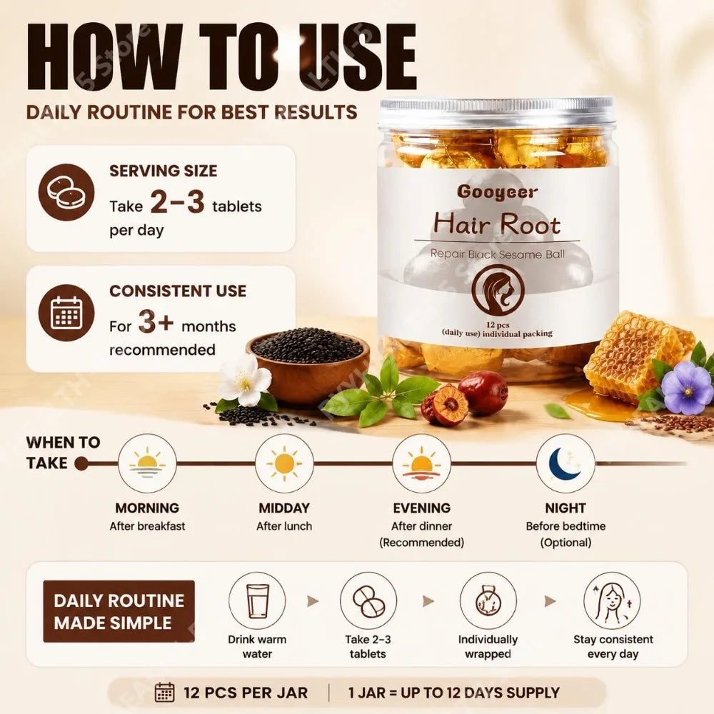 Googeer Hair Root Repair Tablets – Black Sesame & Flaxseed Hair Supplement Tablets Qst