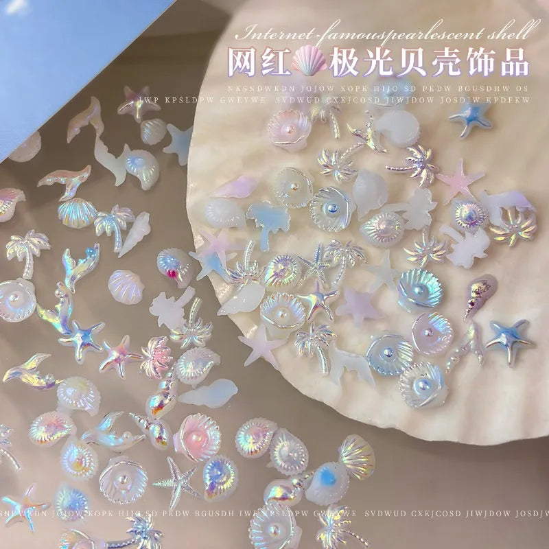 Aurora Shell Nail Charms – Starfish, Conch & Coconut Ocean Series Nail Art Charms Qme