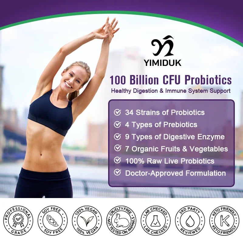 Yimiduk 100 Billion CFU Probiotic – 34 Strains, 120 Capsules Probiotic Supplement Qst