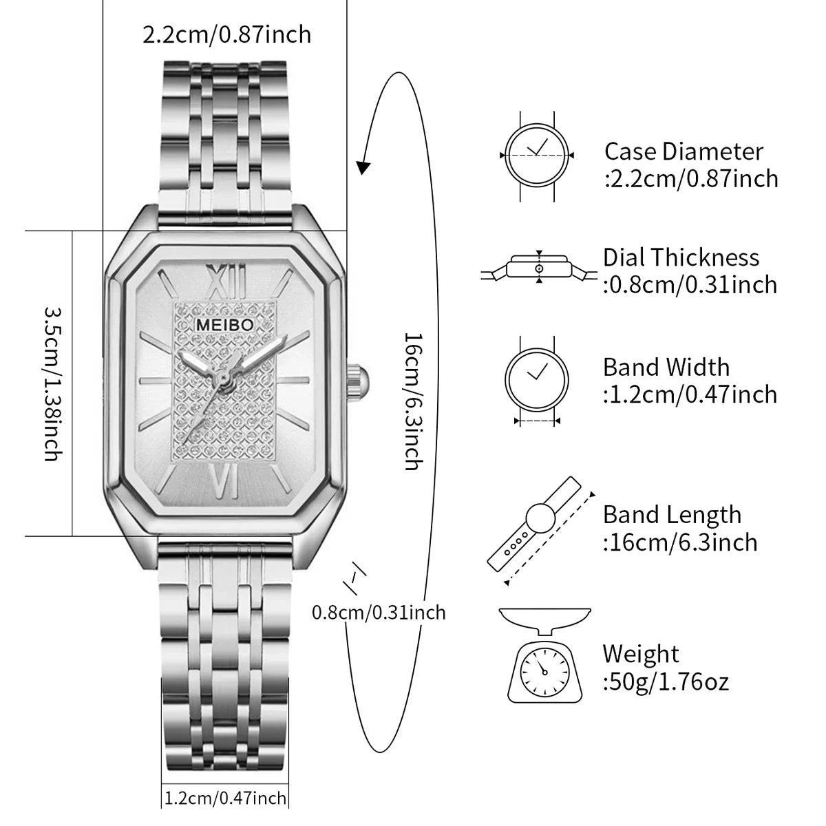 Women's Rectangle Dial Quartz Watch – Silver Steel Band Women's Fashion Watch Qme