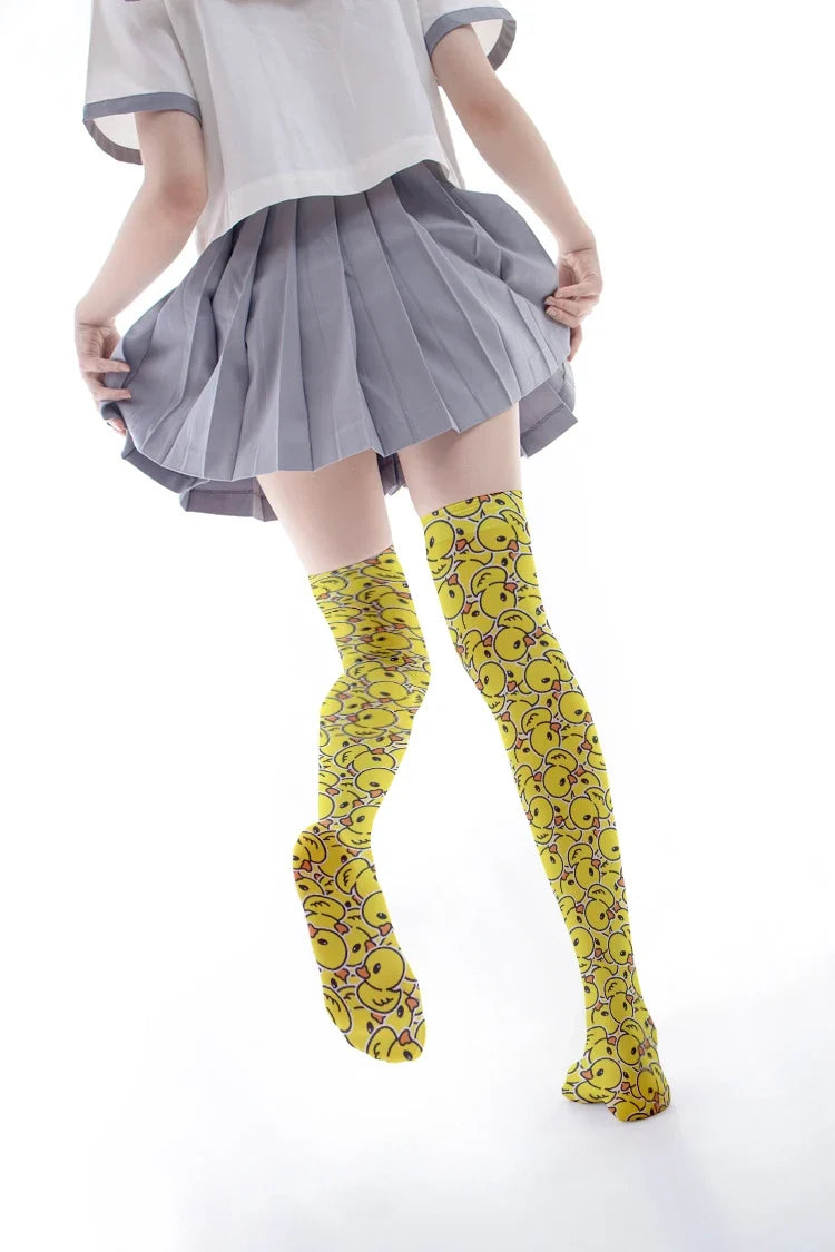 Cartoon Duck Women's Stockings – 3D Print Kawaii Harajuku Novelty Print Stockings Qme