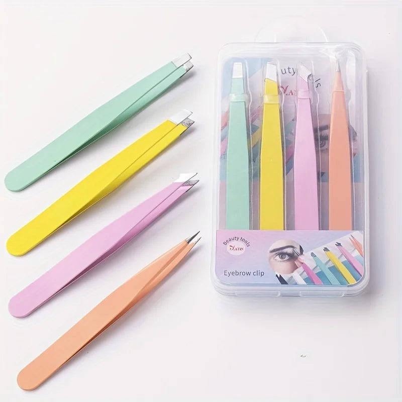 Stainless Steel Slanted Eyebrow Tweezer | Precision Brow Tool Eyebrow Tweezer Qme Multicolored