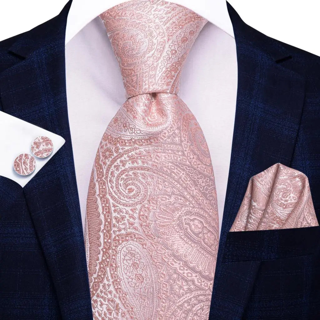 Hi-Tie Men's Silk Necktie Handkerchief & Cufflinks Set