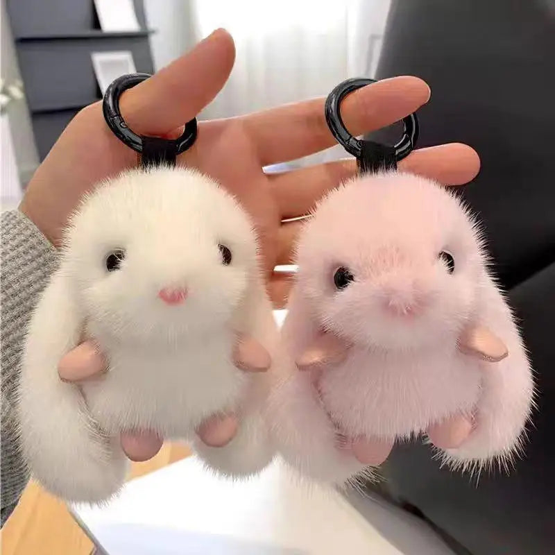 Plush Rabbit Keychain – Fluffy Soft Bunny Charm Pendant Plush Keychain Charm Qme