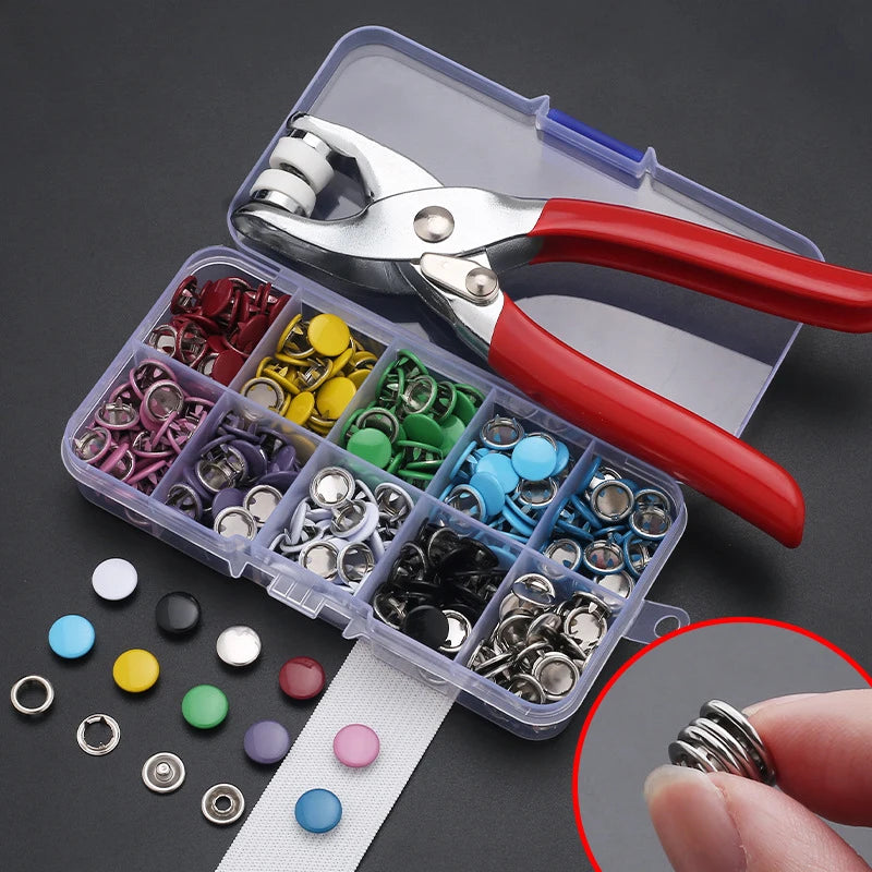 50-Set Metal Snap Buttons with Plier Tool – DIY Sewing Kit Snap Button Sewing Kit Qst