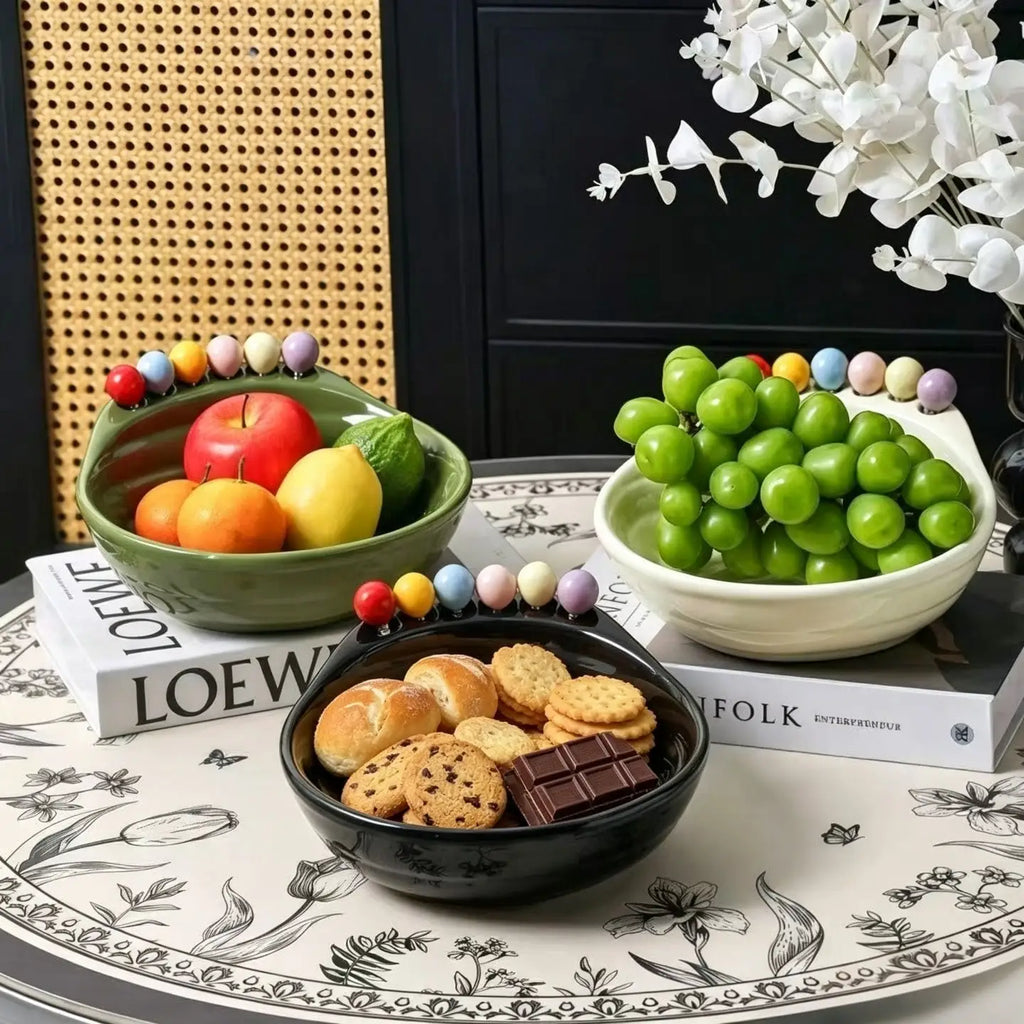 Large Stainless Steel Fruit Bowl Set with 6 Forks | Platter Fruit Bowl Set Qme