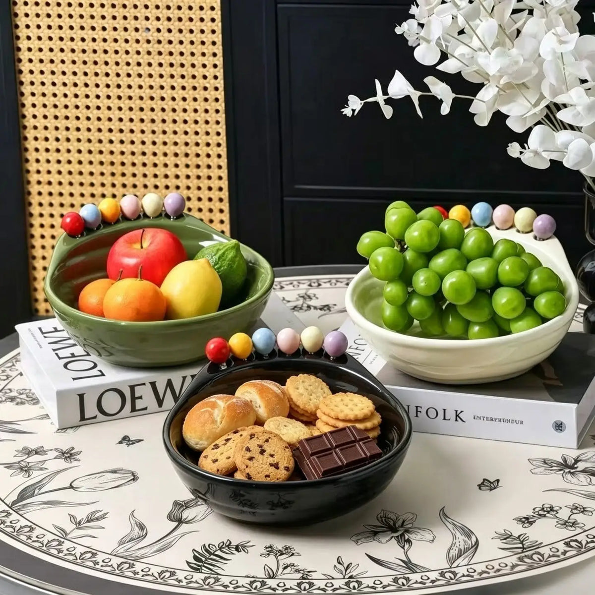 Large Stainless Steel Fruit Bowl Set with 6 Forks | Platter Fruit Bowl Set Qme