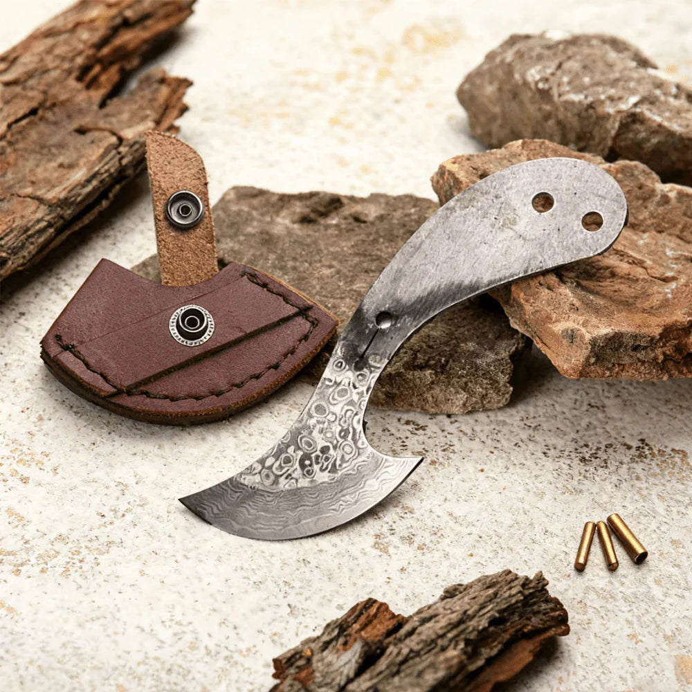 Damascus Steel DIY Knife Blank – 6.5" Fixed Blade Camping Knife DIY Knife Blank Qst
