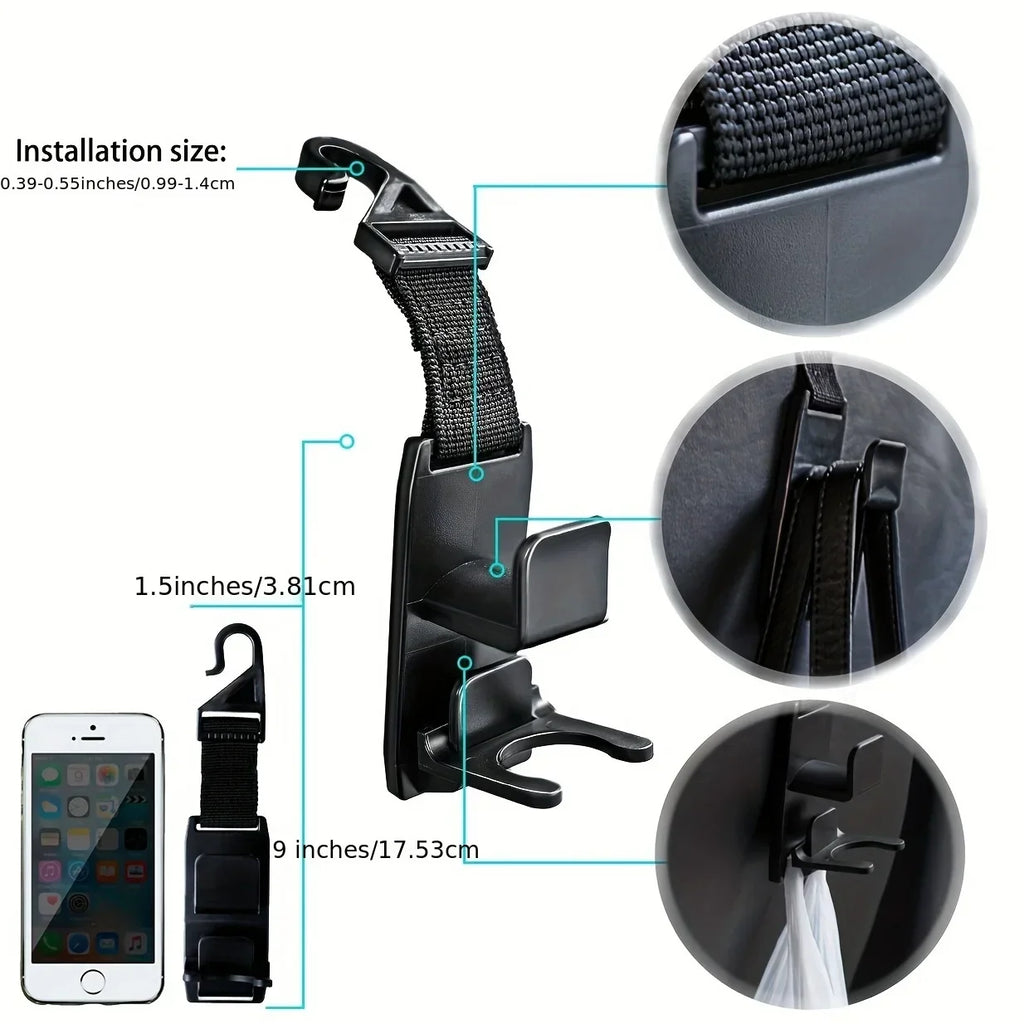 Car Headrest Hook Purse Hanger & Seat Organizer – Black Car Seat Organizer Qme