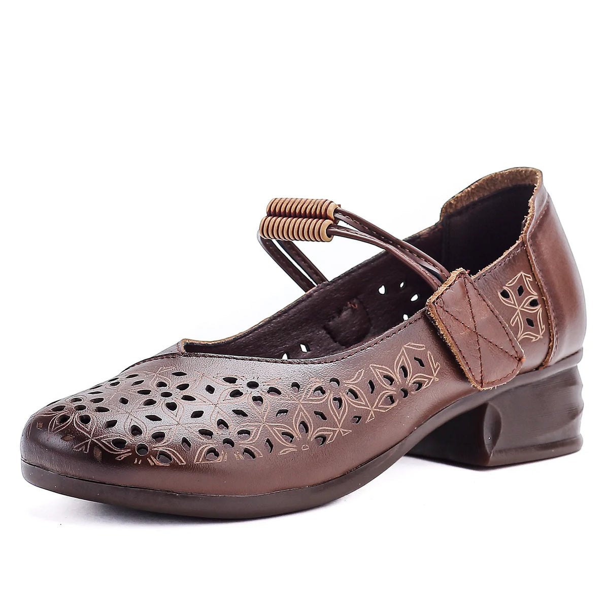Women's Mary Jane Block Heel Sandals – Retro Buckle Casual Shoes Block Heel Sandals Qst Brown 38