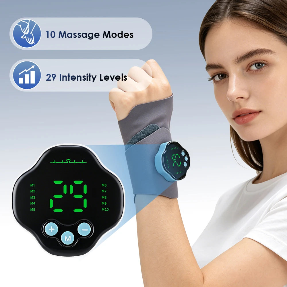Wireless EMS Wrist Massager – 10 Modes & 29 Levels, 2-in-1 Wrap EMS Wrist Massager Qst