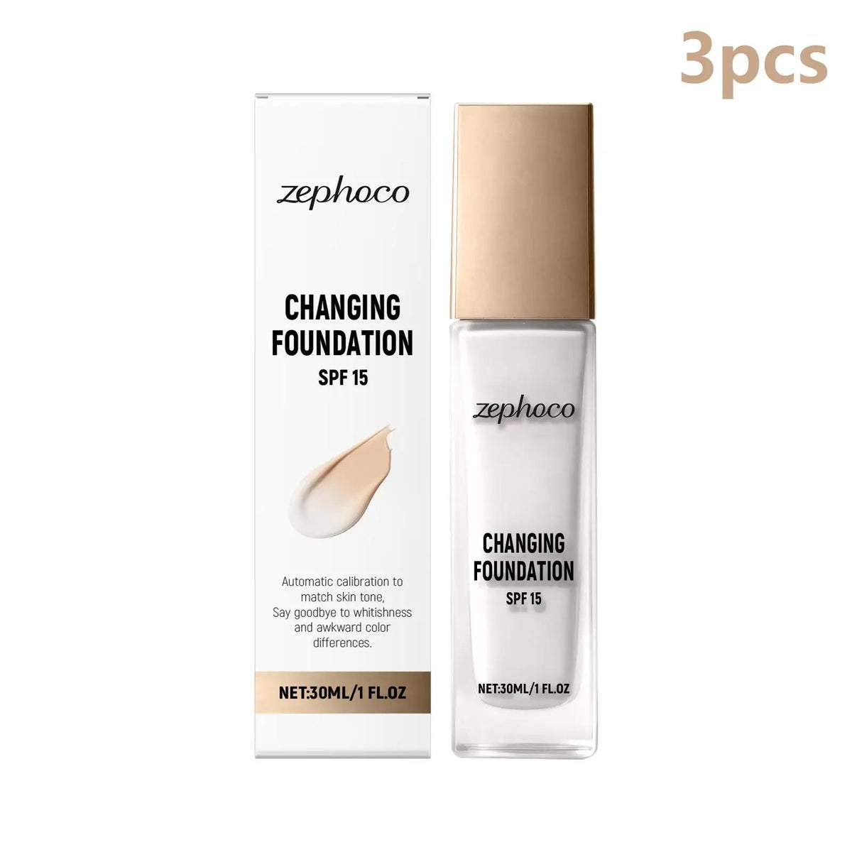 Zephoco Color Changing Foundation SPF 15 – Matte & Hydrating Liquid Foundation Qst 3pcs