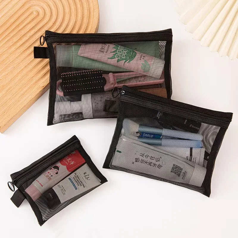 Large Capacity Mesh Cosmetic Bag & Zipper Pencil Case Pouch Mesh Cosmetic Bag Qme