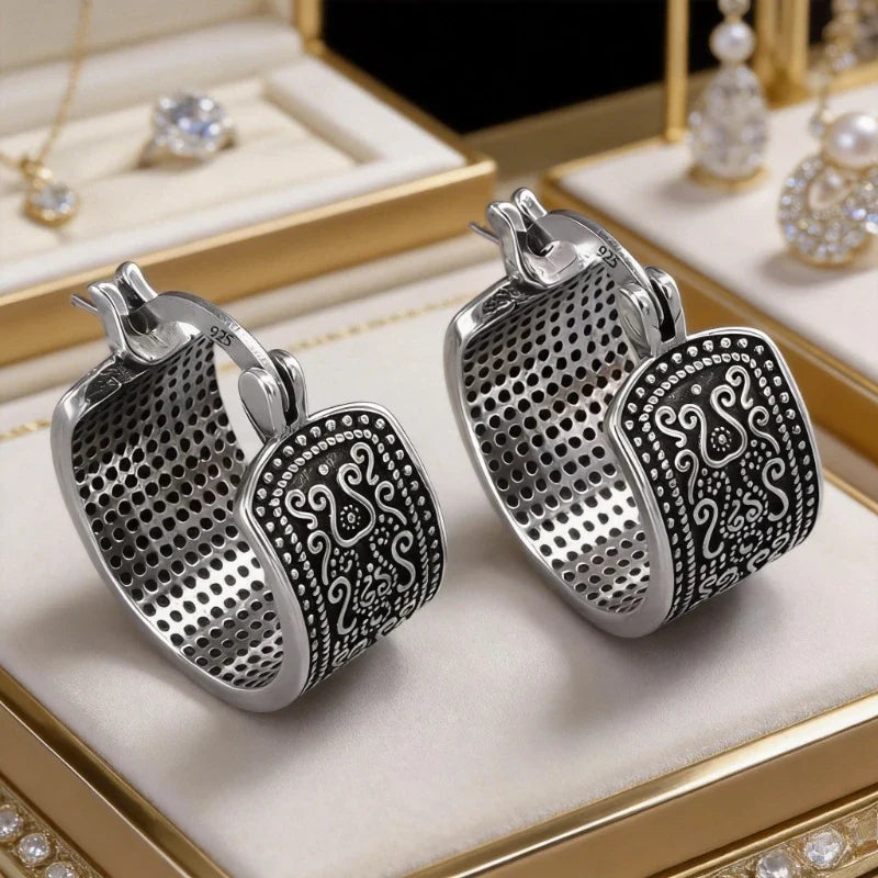 925 Sterling Silver Textured Flower Earrings – Gothic Vintage Sterling Silver Earrings Qme