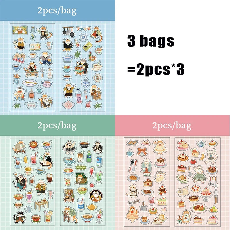Food Cat Sticker Pack – Notebooks, Journals & Bottles Decorative Sticker Pack Qme 3 bags-B