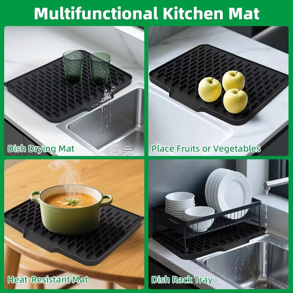 Silicone Kitchen Drain Mat – Anti-Slip Heat-Resistant Drying Pad Kitchen Drain Mat Qst