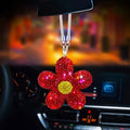 Rhinestone Daisy Car Mirror Hanging Charm | Resin Flower Pendant Car Mirror Charm Qme Red 1pc