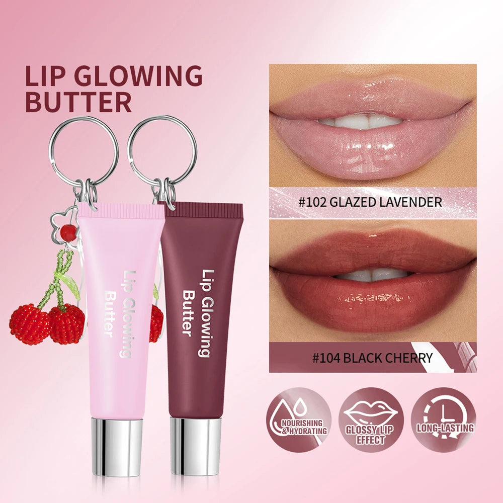 Lakerain Butter Lip Gloss & Balm with Silver Chain – Cherry Lip Gloss Balm Qst