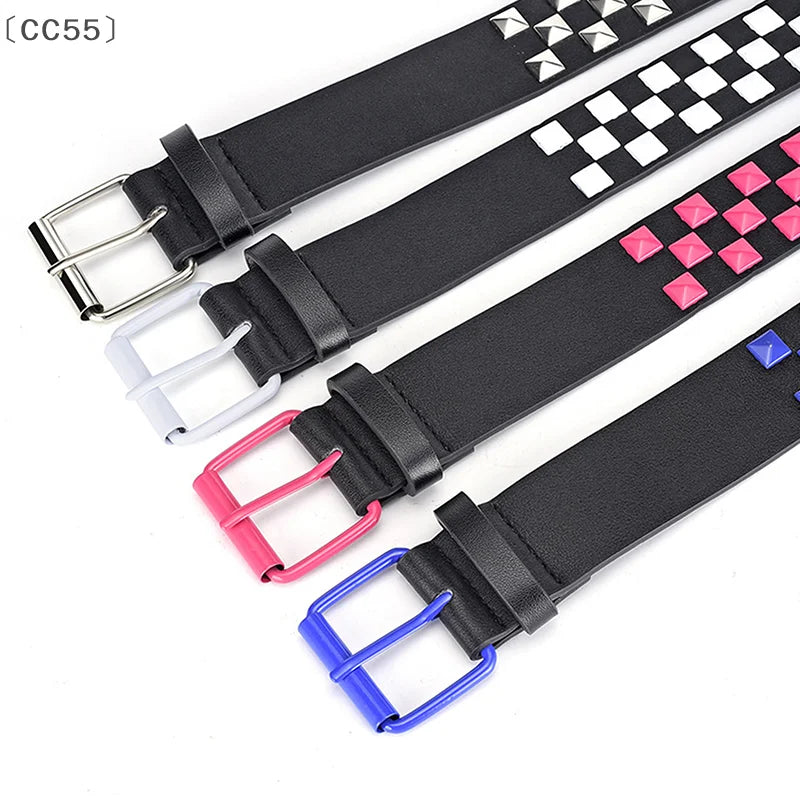 Rivet Checkerboard PU Leather Belt – Unisex Punk Hip-Hop Fashion Belt Qst