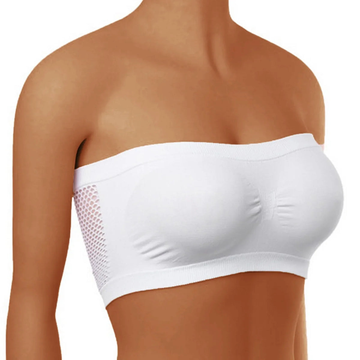 Women's Seamless Strapless Bandeau Bra – Stretch Chest Wrap Strapless Bandeau Bra Qme White XL