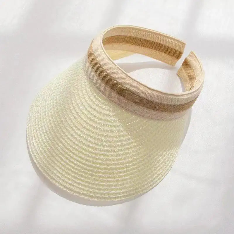 Women's Raffia Straw Sun Hat – Wide Brim Open Top UV Shield Straw Sun Hat Qst White one size