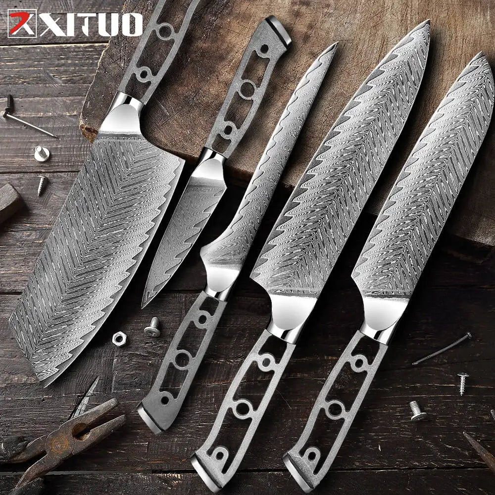 XITUO Damascus Steel DIY Knife Blank Set 1–6 Piece Kit Damascus Knife Blank Set Qst