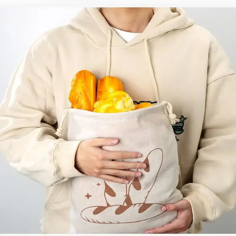 Reusable Linen Cotton Bread Bag Drawstring Baguette Storage Bread Storage Bag Qme