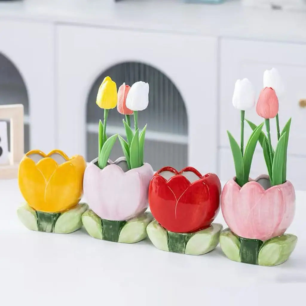 Tulip Ceramic Flower Vase | Contemporary Floral Pot Decor Ceramic Flower Vase Qme