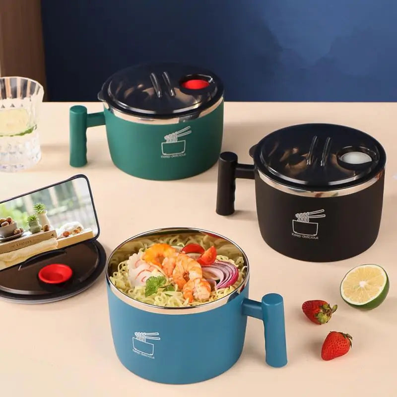 Large Stainless Steel Soup Bowl with Phone Stand – 1000ml Insulated Soup Bowl Qme