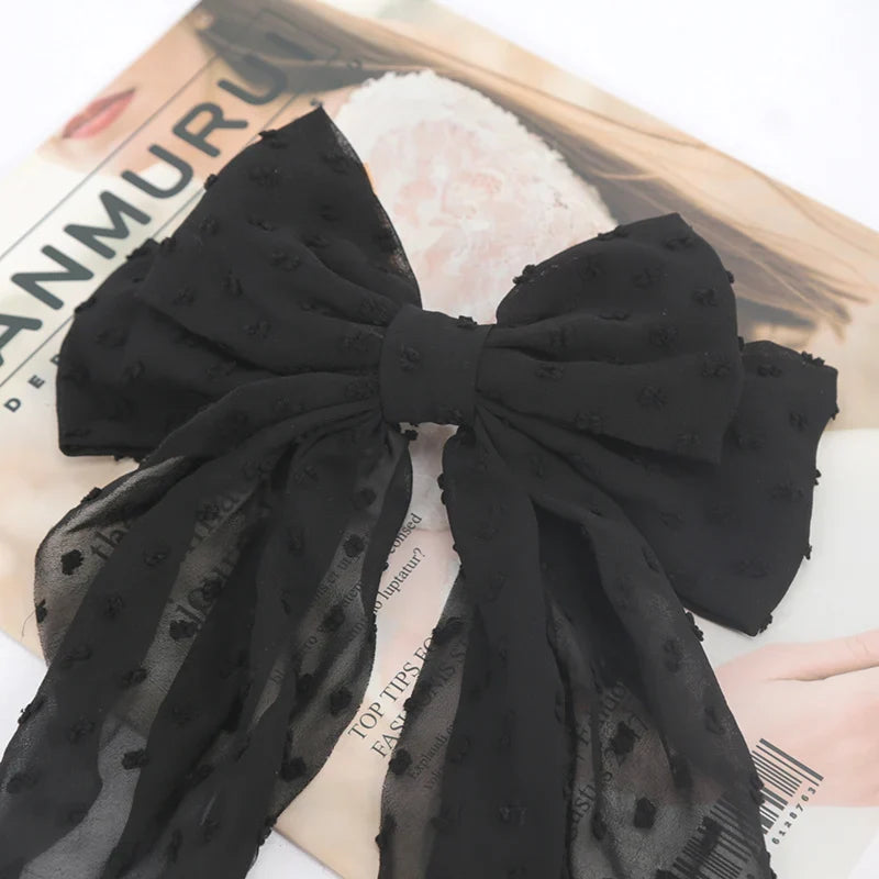 Black Chiffon Large Bow Hair Clip – Elegant Bowknot Hairpin Bow Hair Clip Qme