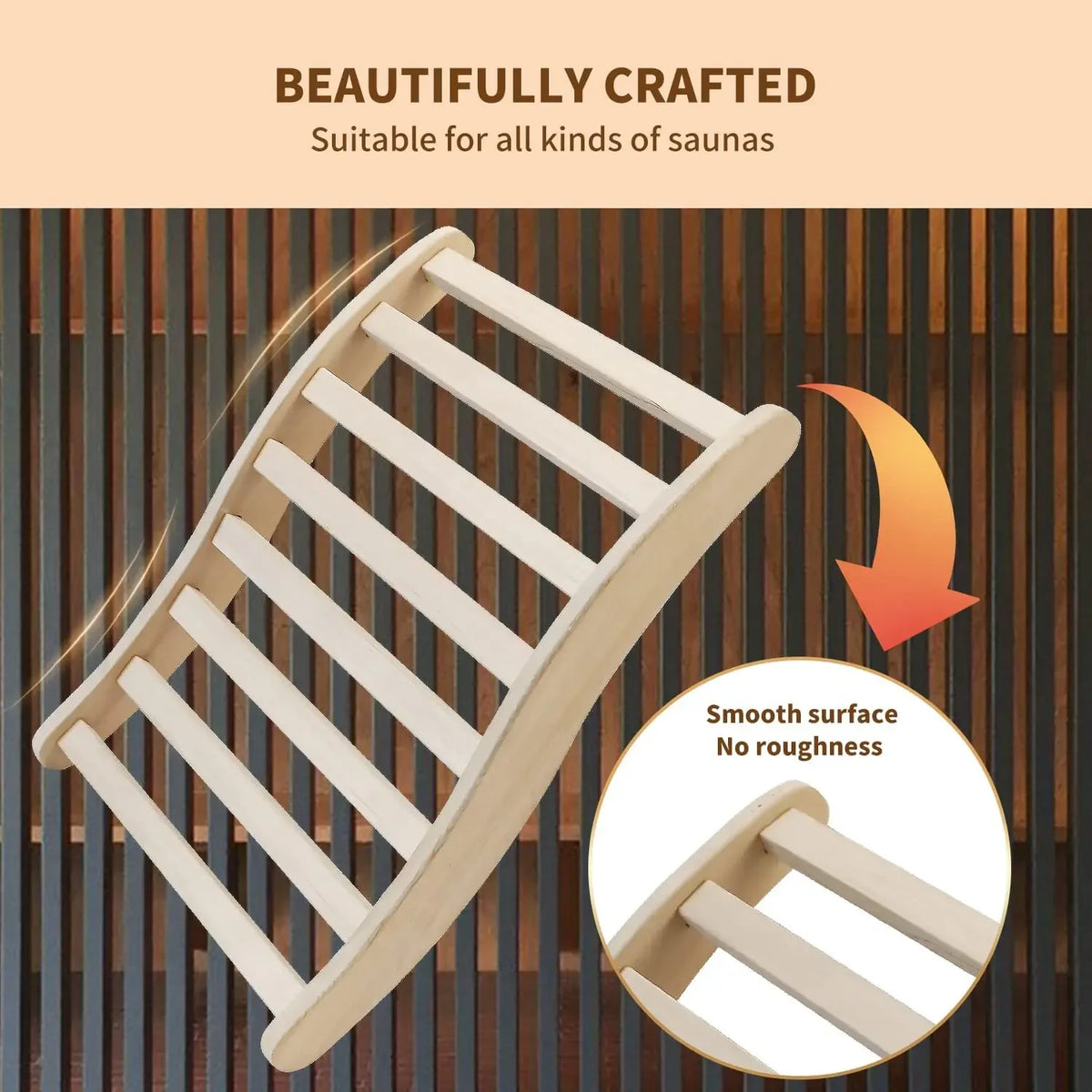 S-Shape Hemlock Wood Sauna Backrest – Non-Toxic Bench Chair Sauna Backrest Bench Qst