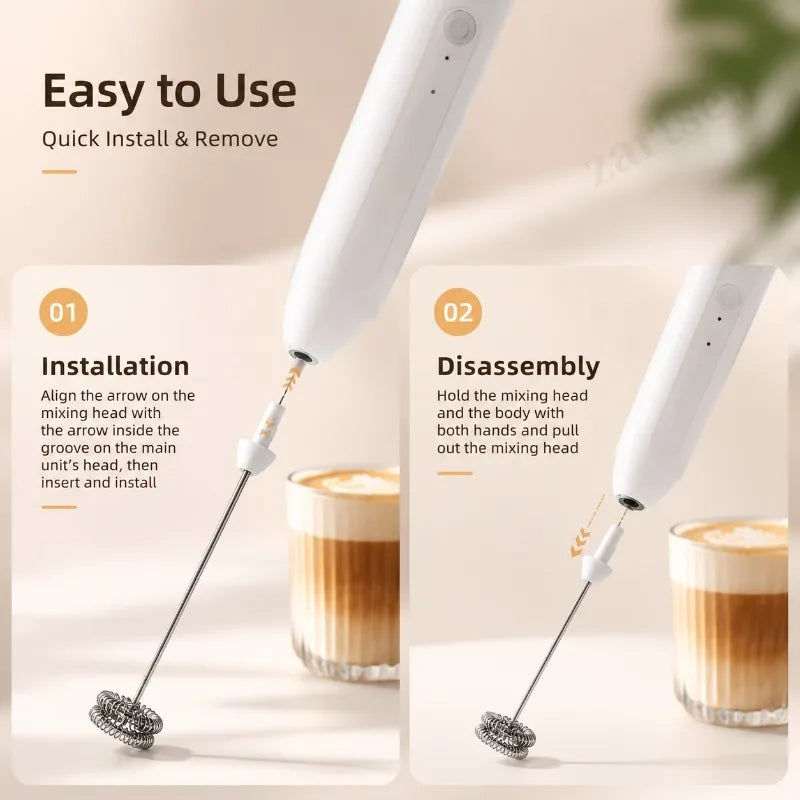ZARTSEN Handheld Electric Milk Frother – Rechargeable Whisk Handheld Milk Frother Qst