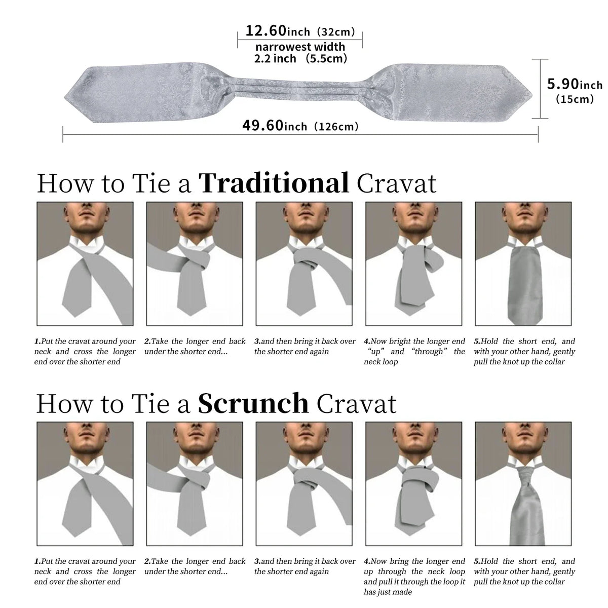 Men's Ascot Tie Cravat Set with Pocket Square & Decorative Ring Ascot Cravat Set Qme