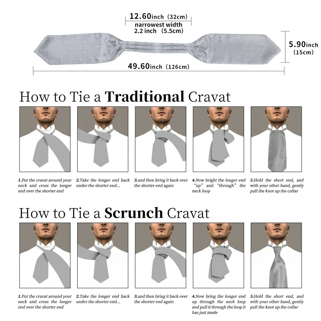 Men's Classic Ascot Cravat Set with Pocket Square & Ring Ascot Cravat Set Qme