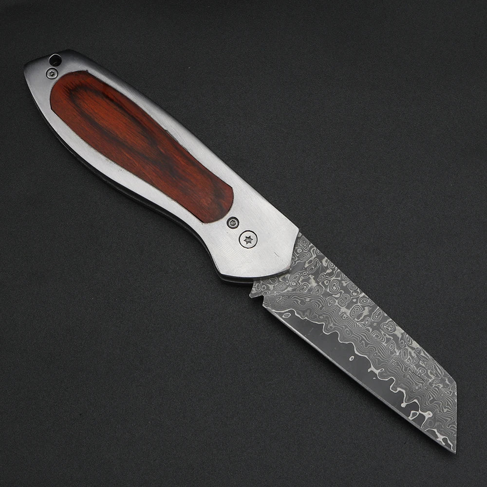 XUAN FENG Damascus Folding Pocket Knife – Wooden Handle X61 Folding Pocket Knife Qst