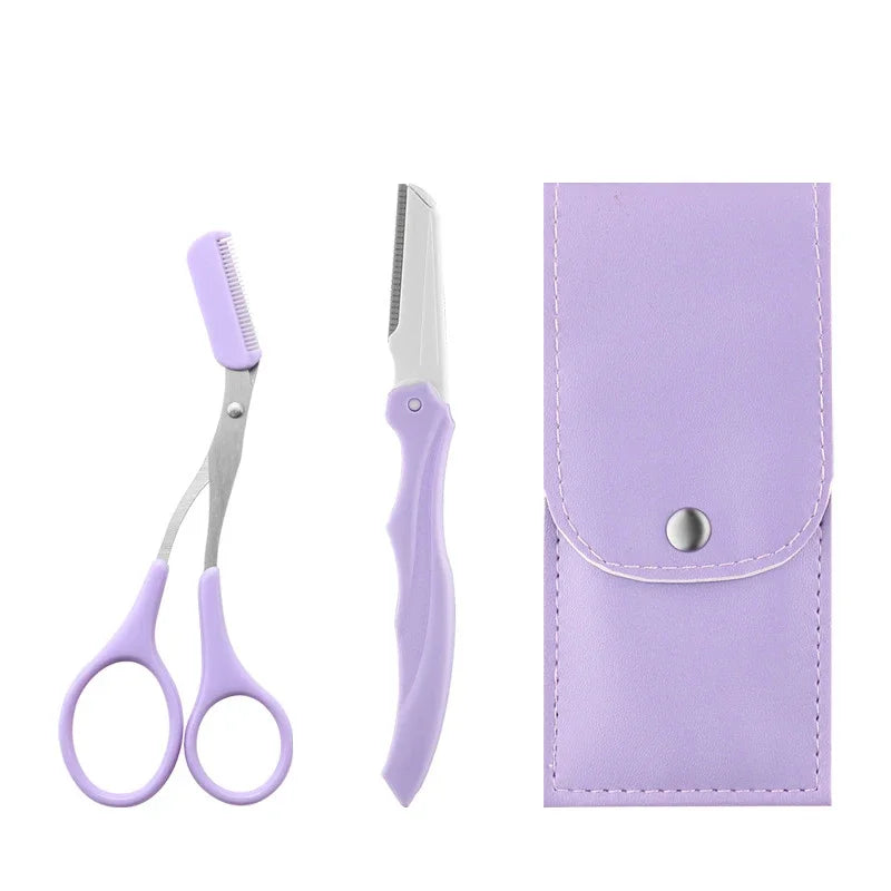 Stainless Steel Folding Eyebrow Trimmer Set – Clipper & Comb Eyebrow Trimmer Set Qme scissors with knife