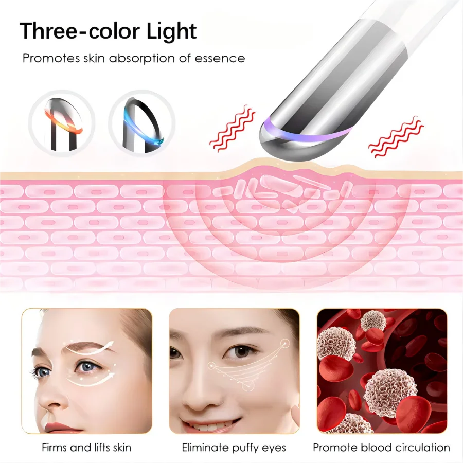 VIMYSHOW 3-in-1 LED Eye Massager Wand | Skincare Beauty Tool LED Face Massager Qst