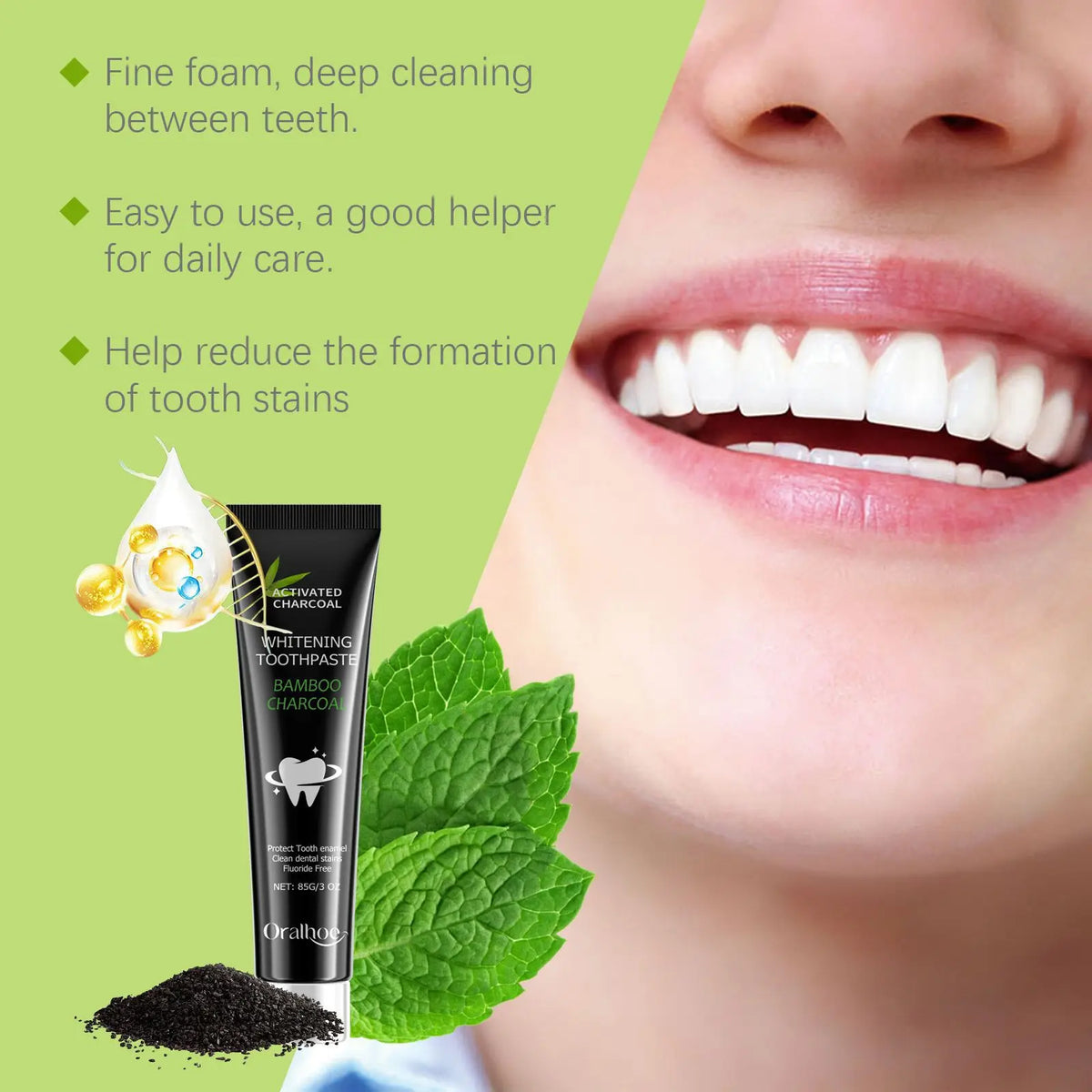 Oralhoe Bamboo Charcoal Whitening Toothpaste | Oral Care Whitening Toothpaste Qst