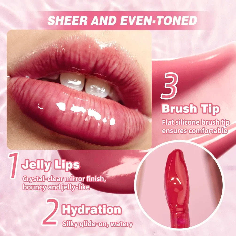 QIBEST Mirror Jelly Lip Gloss – Shiny Moisturizing Gloss Jelly Lip Gloss Qme