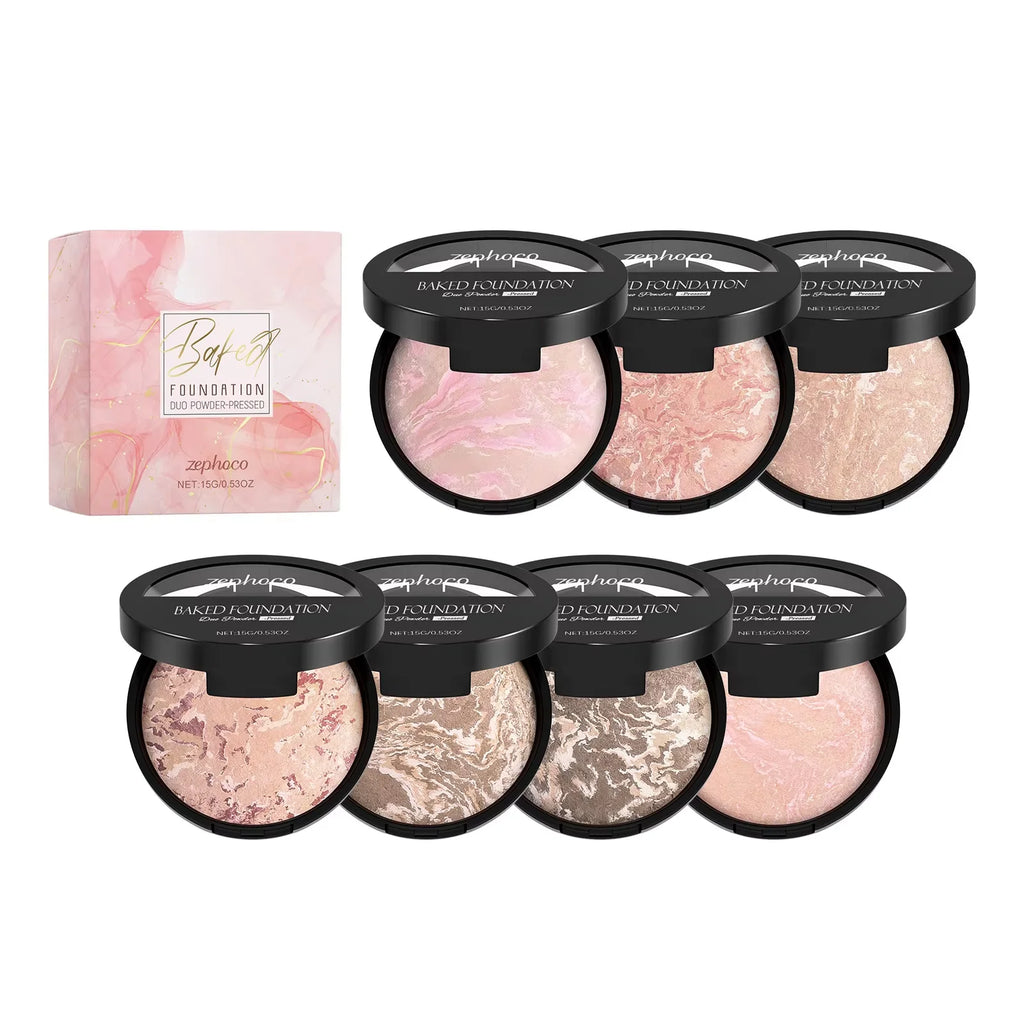 Zephoco Matte Powder Foundation – Oil Control Setting Powder Pressed Powder Foundation Qst 7pcs boxed