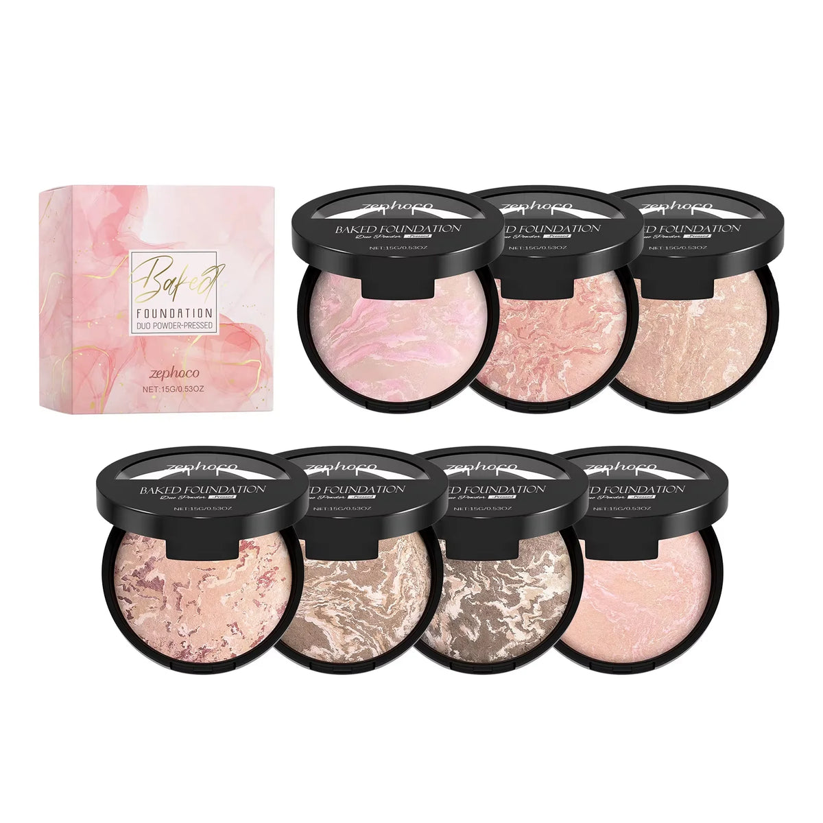 Zephoco Matte Powder Foundation – Oil Control Setting Powder Pressed Powder Foundation Qst 7pcs boxed