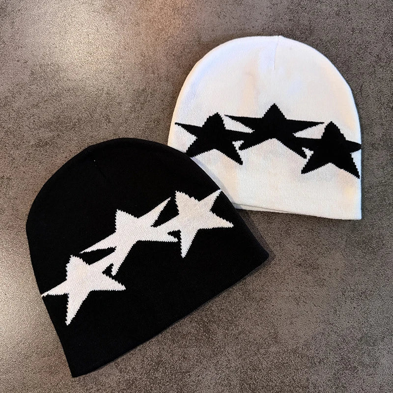 Y2K Pentagram Knit Beanie – Unisex Winter Streetwear Hat Knit Beanie Hat Qst