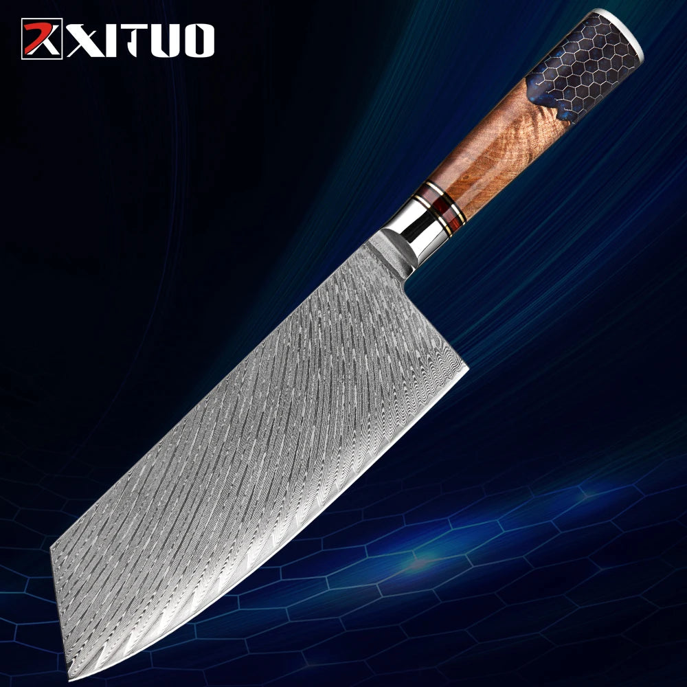 XITUO 7-Inch Damascus Steel Chinese Cleaver | VG10 Core Damascus Cleaver Knife Qst Cleaver Knife
