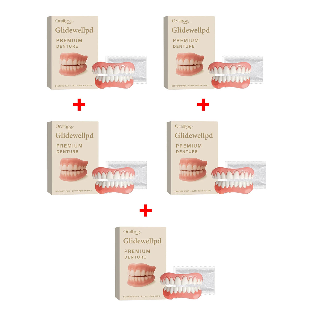 Oralhoe Soft Silicone Temporary Denture Set – Upper & Lower Temporary Denture Set Qst 5sets boxed